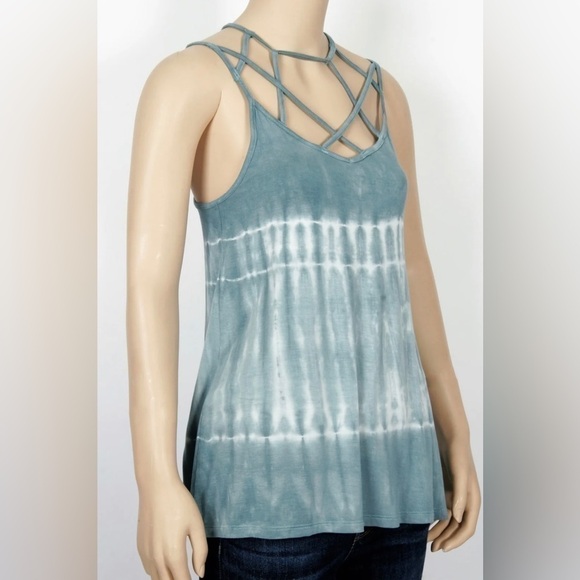 American Eagle Outfitters Soft & Sexy Blue Tie Dye Cage Tank Top - Picture 5 of 8